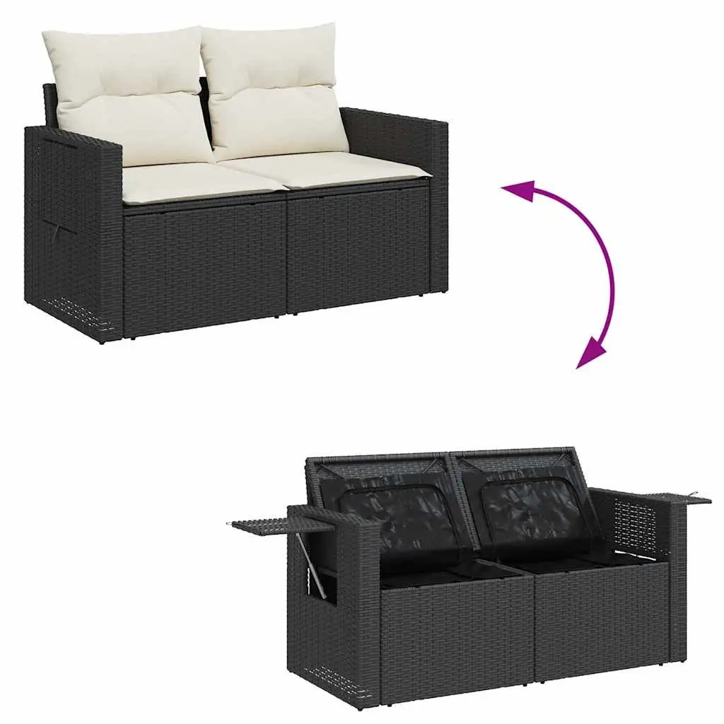 6-Piece Black Garden Sofa Set with Adjustable Table