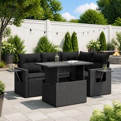 5 Piece Outdoor Garden Sofa Set with Cushions – Black