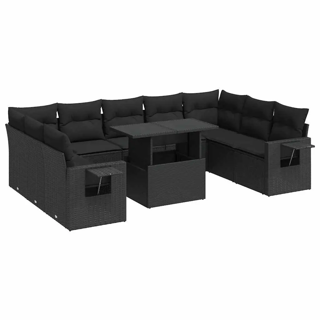 Garden Sofa Set Black 10 Piece Outdoor Furniture Patio Lounge Poly Rattan