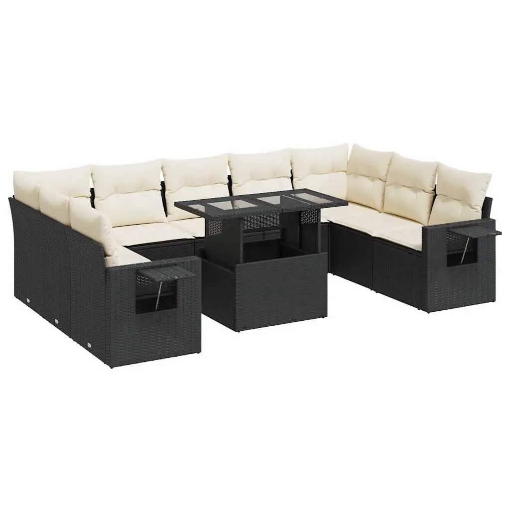 Garden Sofa Set 10 Piece Outdoor Furniture Black Poly Rattan Patio Sectional