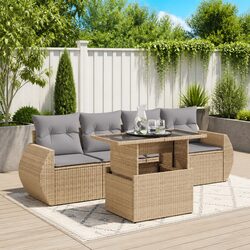 Garden Sofa Set 5 Piece Beige Poly Rattan Patio Furniture Outdoor Lounge with