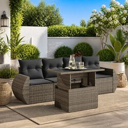 Concise 5 Piece Grey Garden Sofa Set for Outdoor Comfort