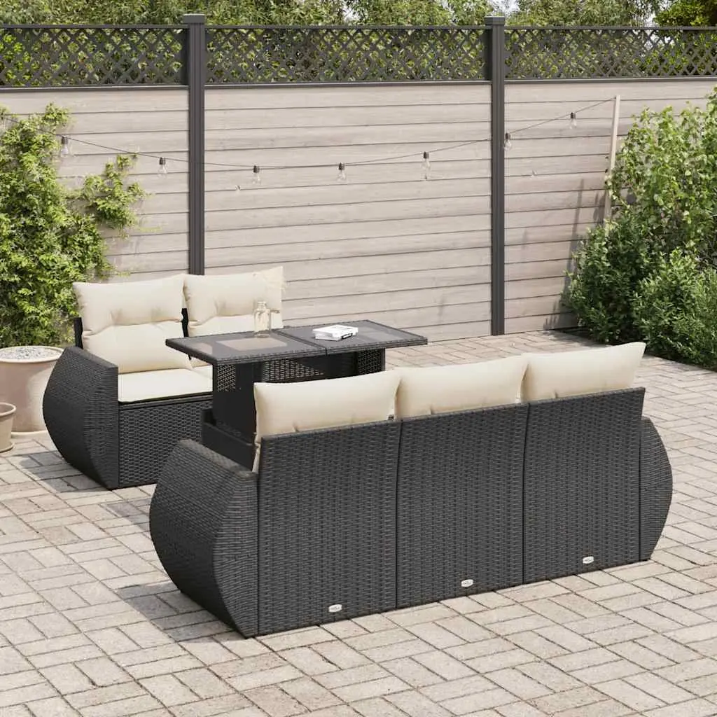Garden Sofa Set Black 6 Piece Outdoor Furniture PE Rattan Patio Seating with Adjustable Table and Removable Washable Cushion Covers