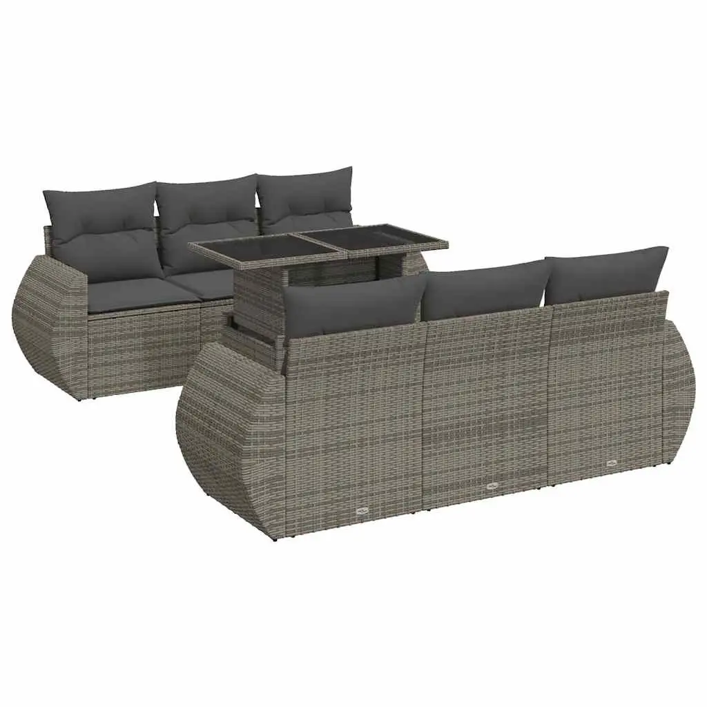 7 Piece Outdoor Rattan Sofa Set Grey with Cushions for Patio and Garden Use