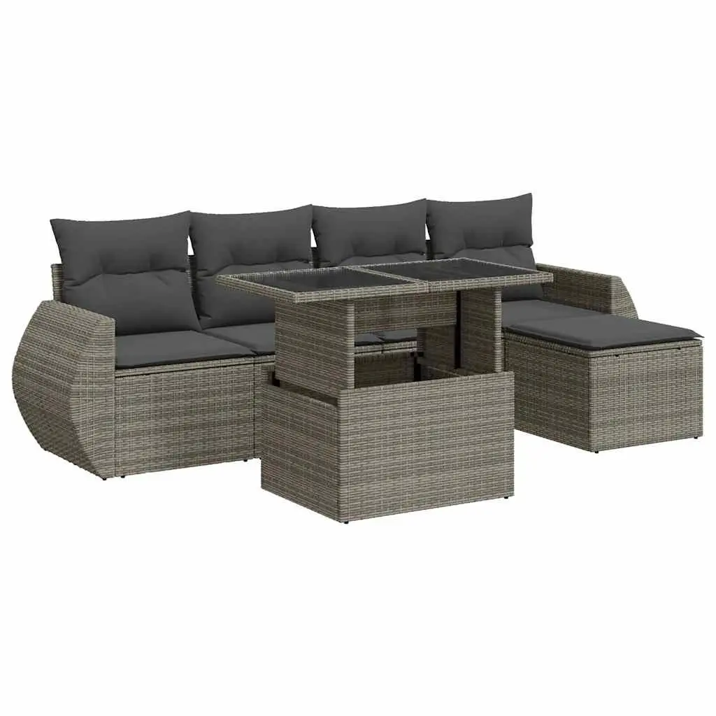 6 Piece Outdoor Patio Furniture Set Grey with Cushions and Storage Compartments