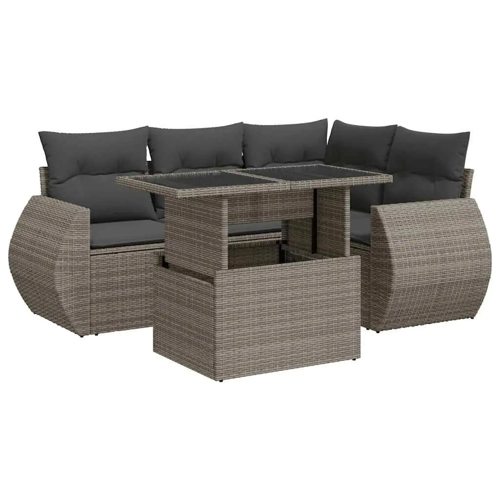 Garden Sofa Set 5 Piece Outdoor Furniture Grey Poly Rattan Patio Lounge with