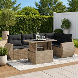 Compact 6 Piece Garden Sofa Set with Adjustable Table