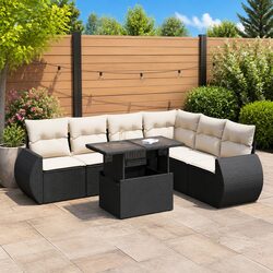 Garden Sofa Set 7 Piece Outdoor Furniture Patio Seating Black Poly Rattan with