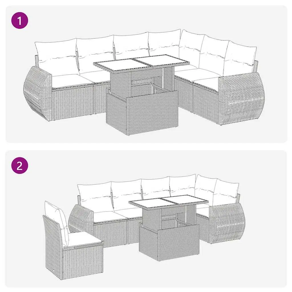 7 Piece Grey Outdoor Patio Furniture Sofa Set with Removable Cushions and Storage Compartment