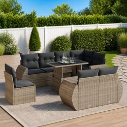 9 Piece Outdoor Garden Sofa Set Patio Furniture with Cushions Storage Grey