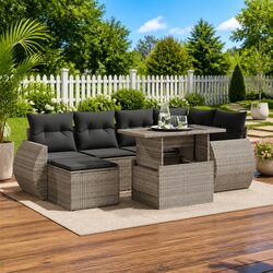 Sleek 7 Piece Grey Garden Sofa Set with Storage Options