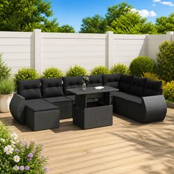 Garden Sofa Set 9 Piece Outdoor Furniture Patio Lounge Black Poly Rattan Modular