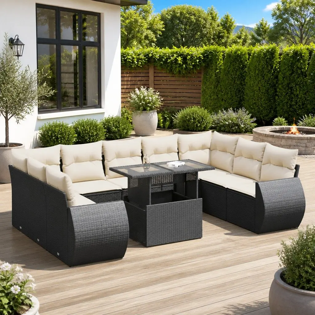 Garden Sofa Set 10 Piece Outdoor Furniture Patio Poly Rattan Modular Black
