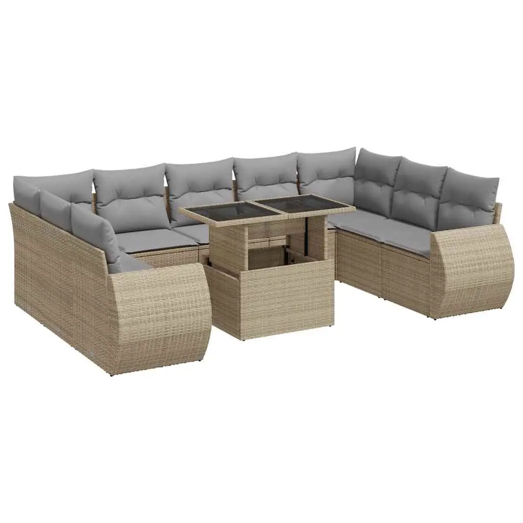Garden Sofa Set 10 Piece Outdoor Furniture Beige Poly Rattan Patio Lounge