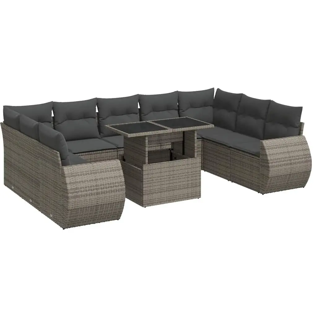 Garden Sofa Set 10 Piece Outdoor Furniture Modular Grey Poly Rattan Patio