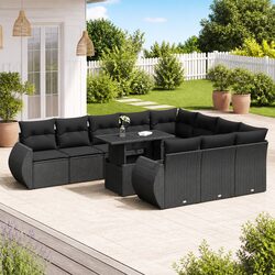 11-Piece Outdoor Sofa Set - Black Rattan Design