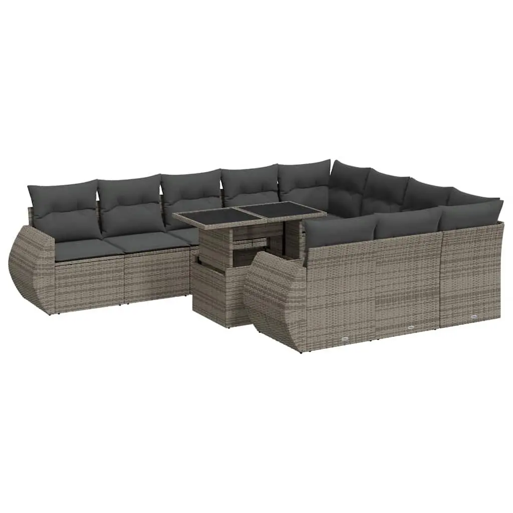 Garden Sofa Set Grey 11 Piece Modular Outdoor Furniture Poly Rattan