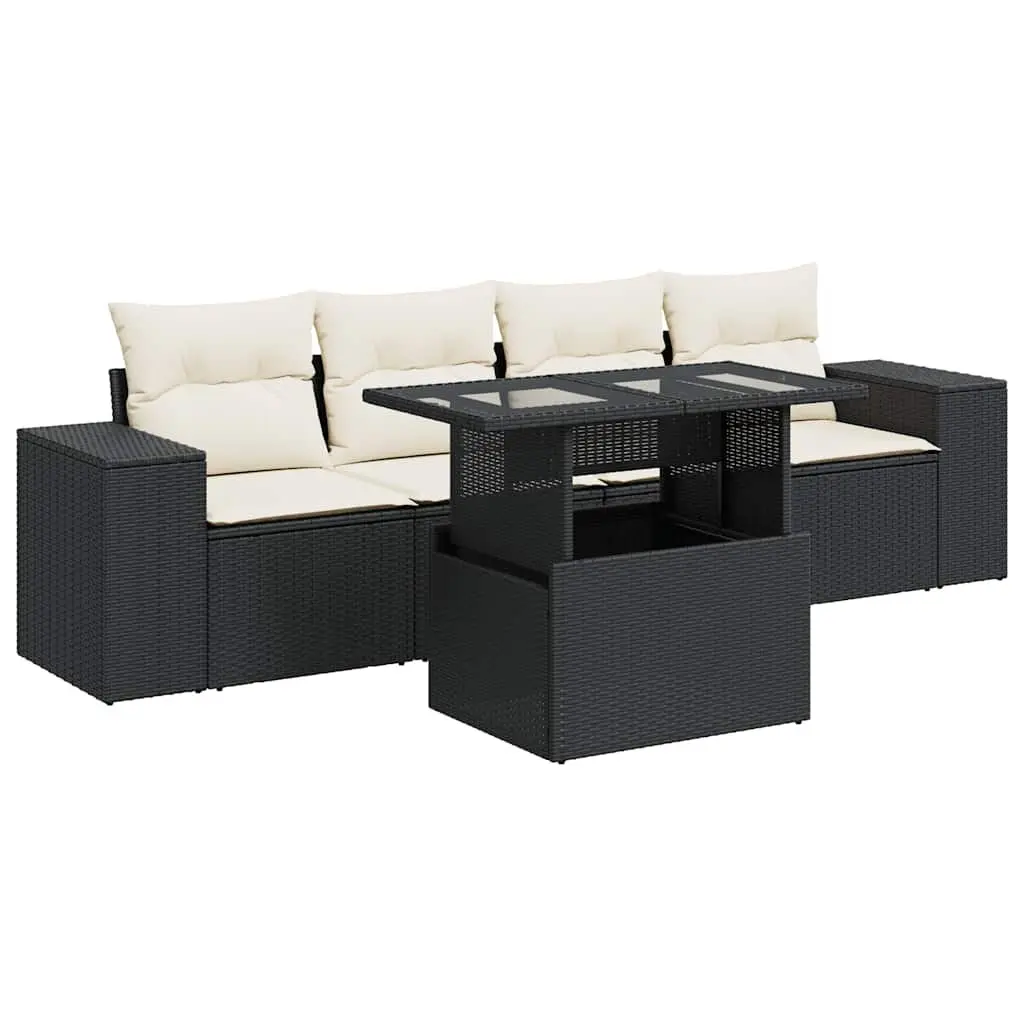 Garden Sofa Set Black 5 Piece Modular Outdoor Furniture PE Rattan Weather Resistant