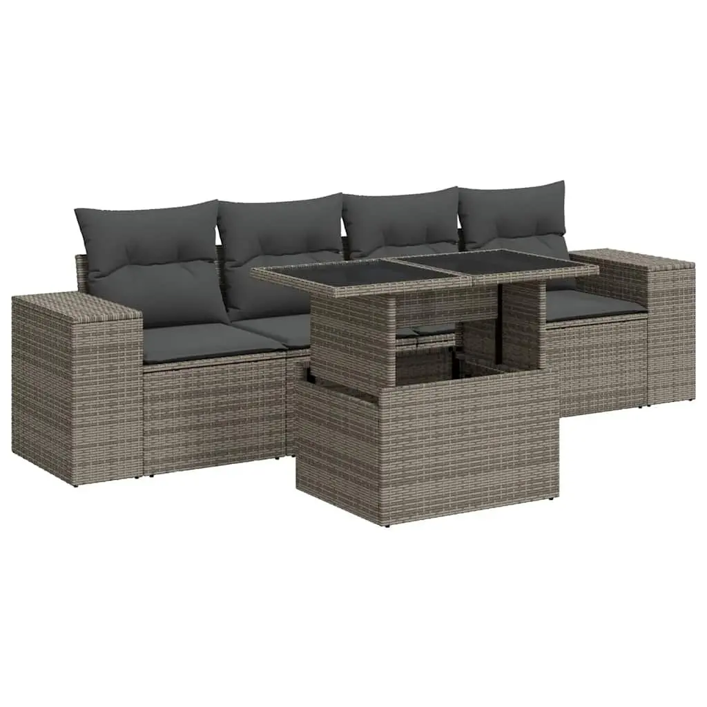 Garden Sofa Set Grey 5 Piece Modular Outdoor Furniture with Adjustable Tabletop and Storage Space