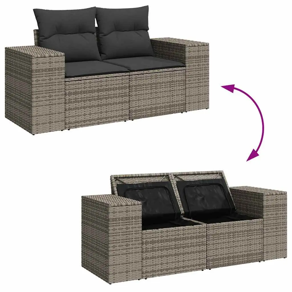 Garden Sofa Set Grey 5 Piece Modular Outdoor Furniture with Adjustable Tabletop and Storage Space