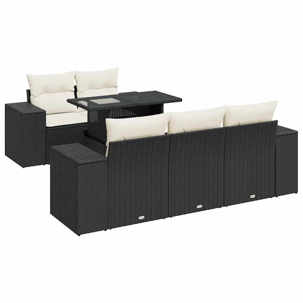 Garden Sofa Set 6 Piece Outdoor Furniture Black Poly Rattan Modular Patio Lounge
