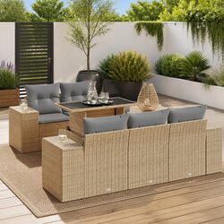 6 Piece Garden Sofa Set with Beige Cushions