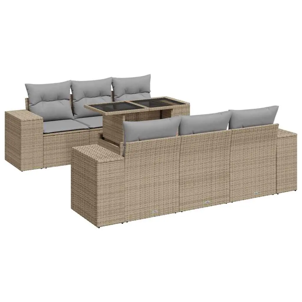 Garden Sofa Set Beige 7 Piece Modular Outdoor Furniture with Storage and Adjustable Tabletop