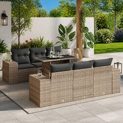 Compact 7 Piece Grey Modular Garden Sofa Set