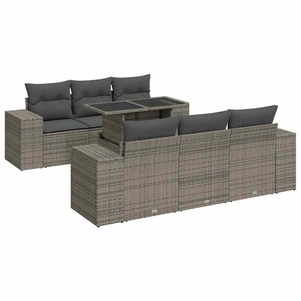 Garden Sofa Set 7 Piece Outdoor Furniture Grey Poly Rattan Patio Seating Modular