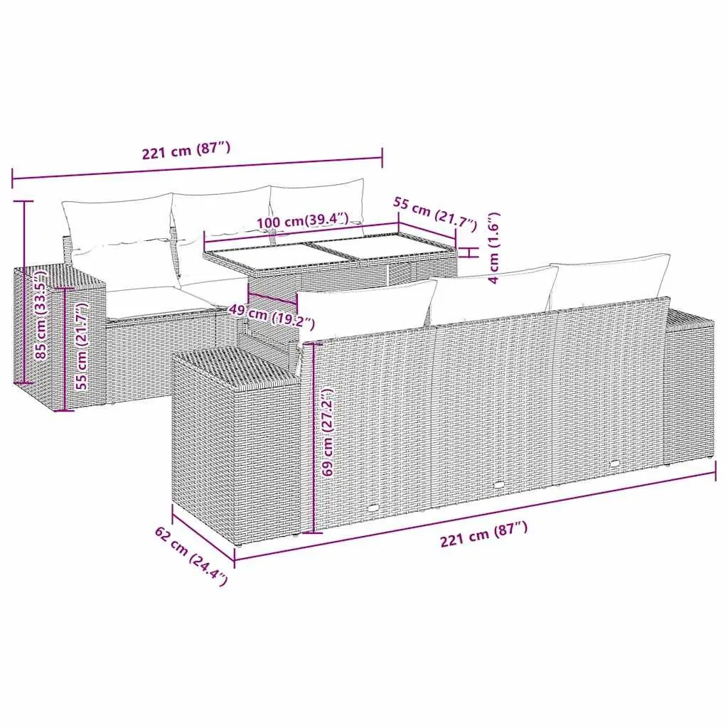 Garden Sofa Set 7 Piece Outdoor Furniture Grey Poly Rattan Patio Seating Modular