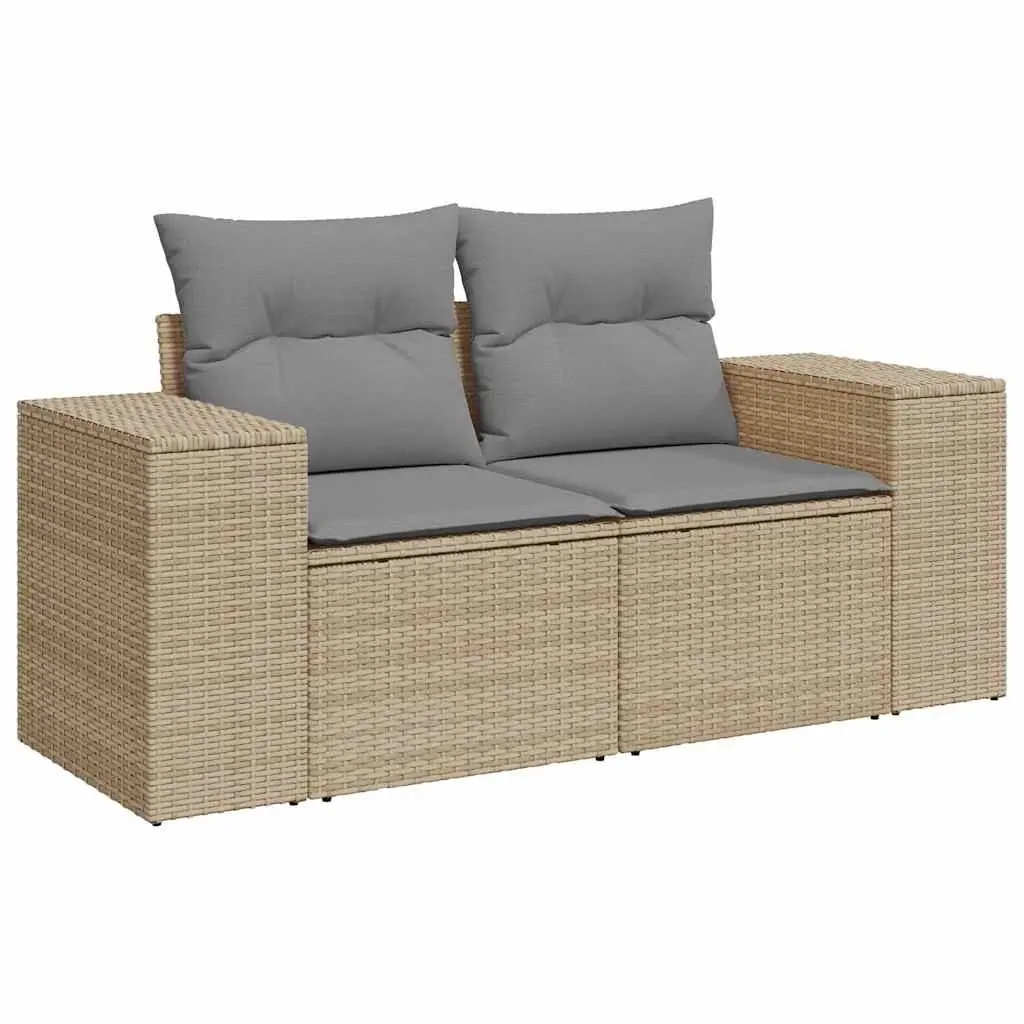 Garden Sofa Set Beige 7 Piece Outdoor Furniture Patio Poly Rattan with Cushions