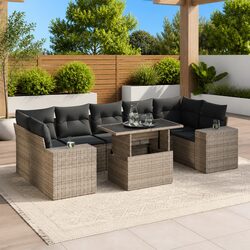 Garden Sofa Set 8 Piece Outdoor Furniture Grey Poly Rattan Patio with Cushions