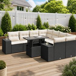 Garden Sofa Set 9 Piece Outdoor Furniture Patio Sectional with Cushions Black