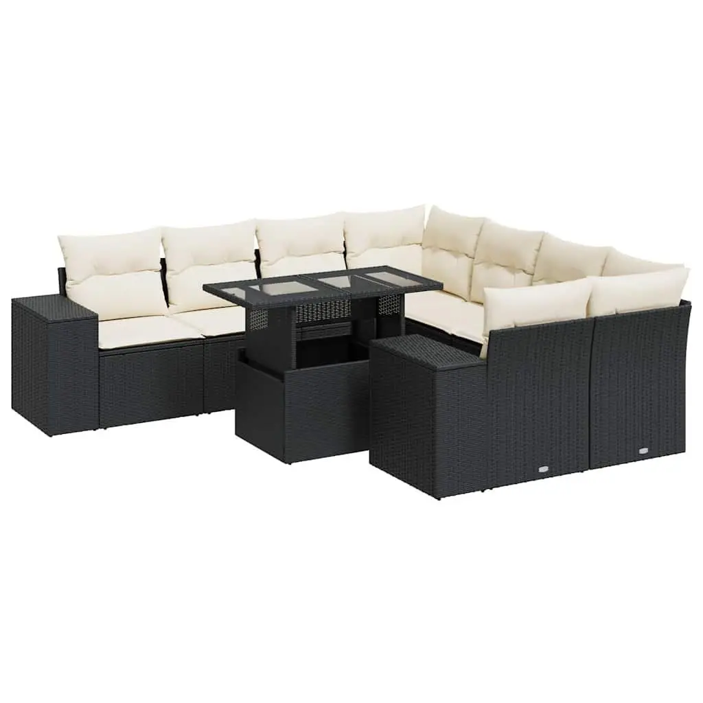 Garden Sofa Set 9 Piece Outdoor Furniture Patio Sectional with Cushions Black