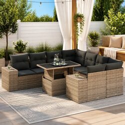 Garden Sofa Set 9 Piece Outdoor Furniture Patio Lounge Grey Poly Rattan Modular