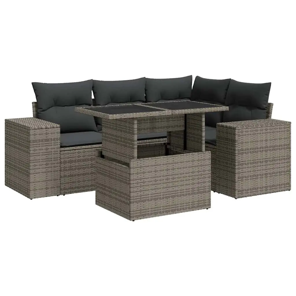 Garden Sofa Set 5 Piece Outdoor Furniture Grey Poly Rattan Patio Seating With