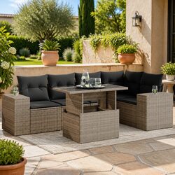 Compact Garden Sofa Set - 6 Pieces with Adjustable Table