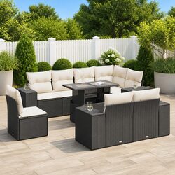 Garden Sofa Set 9 Piece Outdoor Furniture Patio Seating Black Poly Rattan