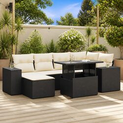Garden Sofa Set 7 Piece Outdoor Furniture Patio Lounge Black Poly Rattan Modular