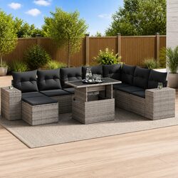 9 Piece Grey Outdoor Sofa Set for Patios