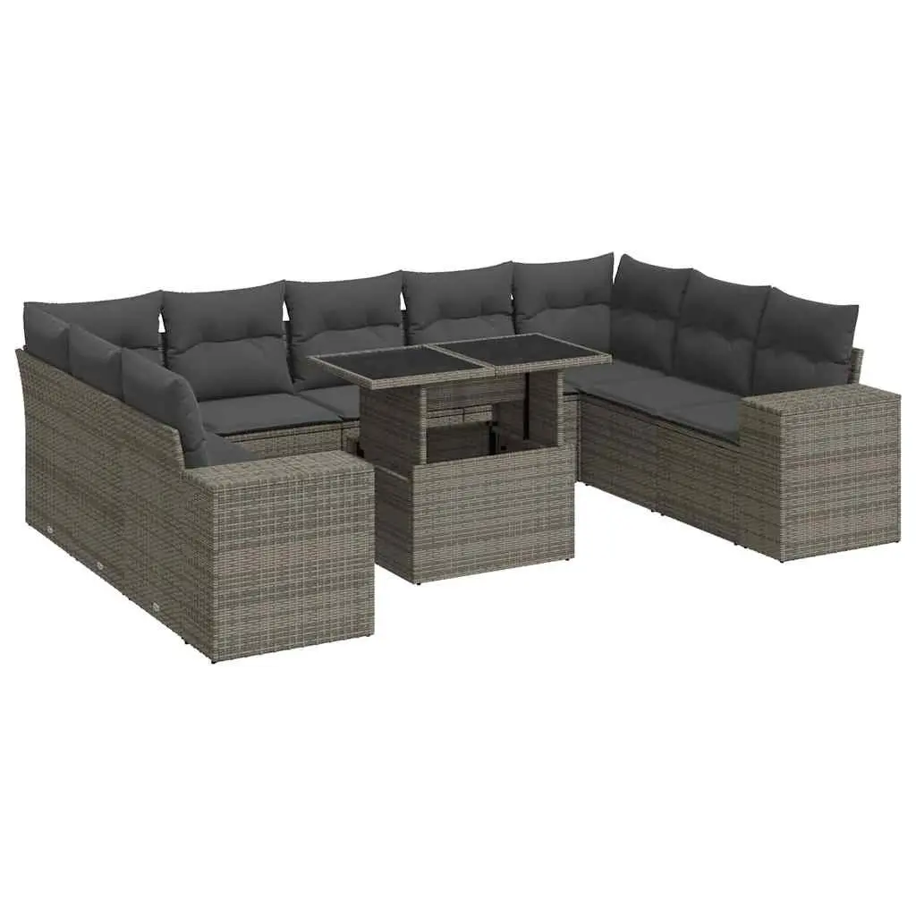 Garden Sofa Set Grey 10 Piece Modular Outdoor Furniture with Adjustable Tabletop and Storage Function