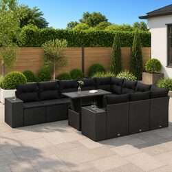Garden Sofa Set 11 Piece Outdoor Furniture Patio Black Poly Rattan Modular