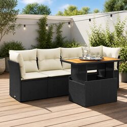 5 Piece Black Poly Rattan Sofa Set for Outdoors