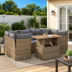 Beige 7-Piece Outdoor Furniture Sofa Set