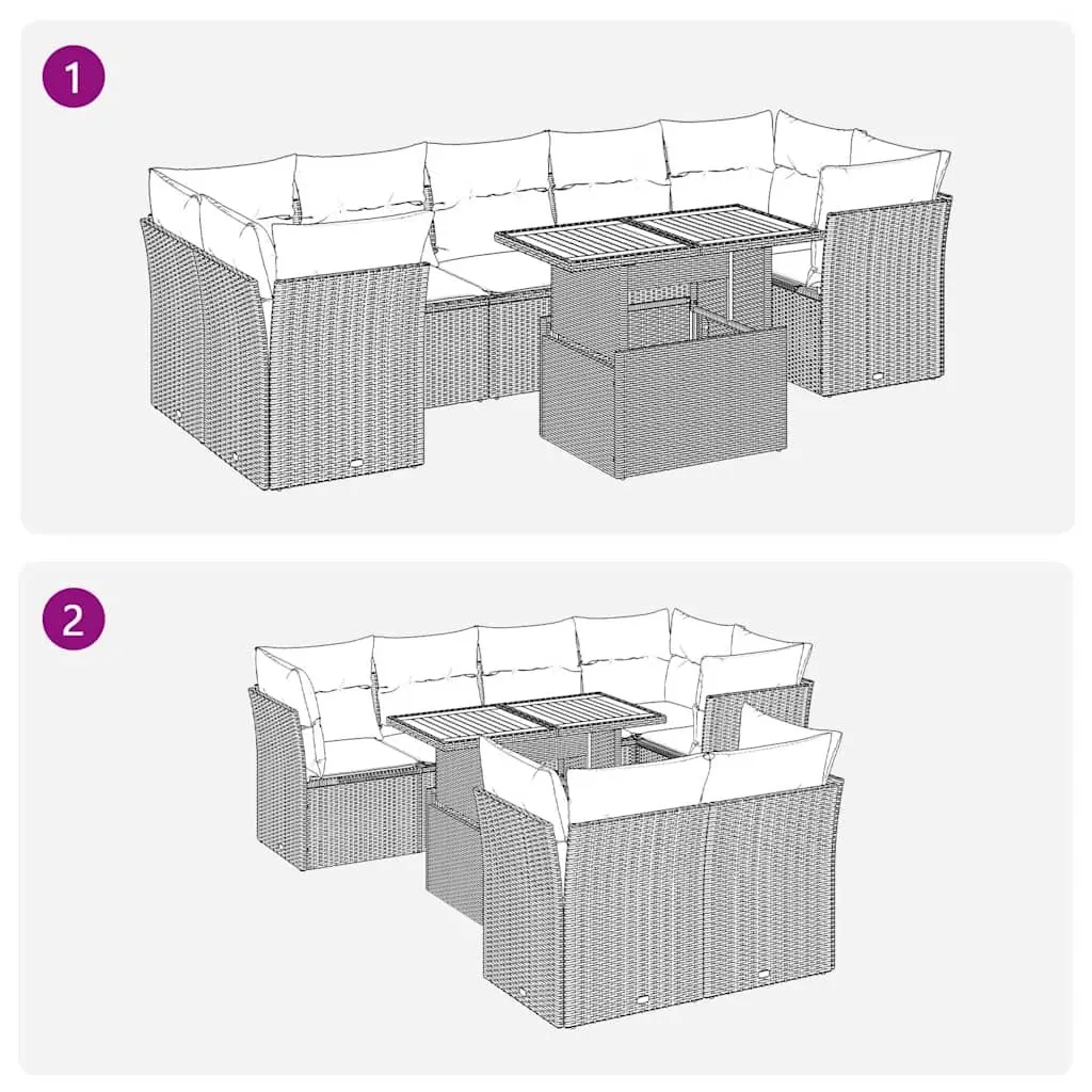 Garden Sofa Set Grey 8 Piece Modular Outdoor Furniture with Storage Compartment Adjustable Table Removable Cushion Covers