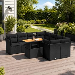 9 Piece Garden Sofa Set Outdoor Furniture Patio Seating Black with Cushions