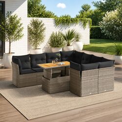 Compact 9 Piece Outdoor Sofa Set in Grey Poly Rattan