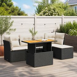 Garden Sofa Set 6 Piece Outdoor Furniture Patio Black Poly Rattan Modular Seats