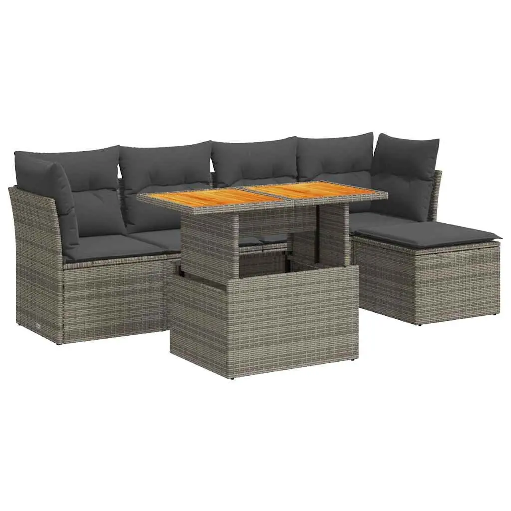 Garden Sofa Set 6 Piece Outdoor Furniture with Cushions Grey Poly Rattan Modular