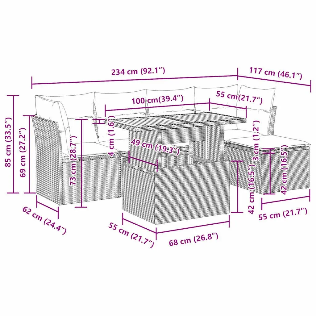 Garden Sofa Set 6 Piece Outdoor Furniture with Cushions Grey Poly Rattan Modular